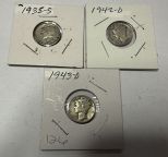 1935-S, 1942-D, and 1943-D Mercury Dimes