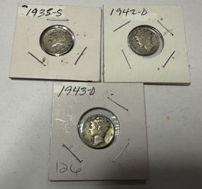 1935-S, 1942-D, and 1943-D Mercury Dimes