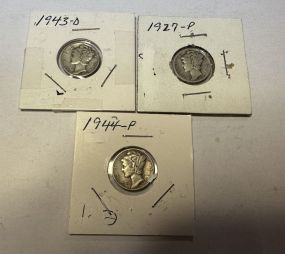 1943-D, 1927-P, and 1944-P Mercury Dimes