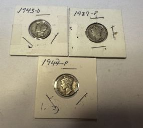 1943-D, 1927-P, and 1944-P Mercury Dimes