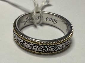 Men's .925 Sterling Ring Band w Carved Details Size: