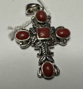 .925 Cross Pendant with Red Jasper Stones