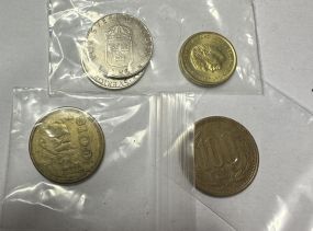 Two 100 Pesos Coins and European Coins