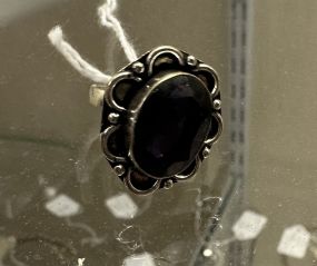 .925 Sterling Concho Ring with Amethyst Center Size: