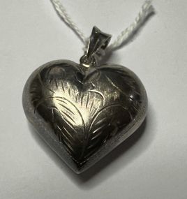 Vintage .925 Sterling Etched Puff Heart Pendant