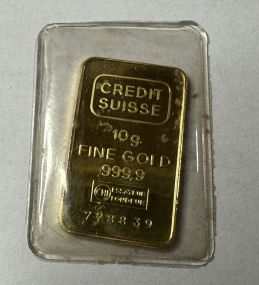 Credit Suisse 10 Grams Fine Gold 999 Bar