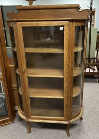 Vintage Oak Curved Glass China Cabinet