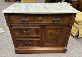 Antique Victorian Burl Mahogany Marble Top Washstand