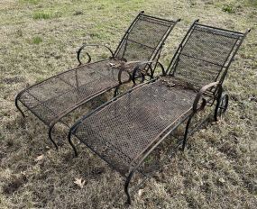 Pair of Wrought Iron Outdoor Loungers