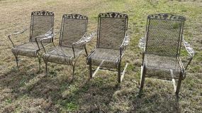 Four Wrought Iron Patio Outdoor Arm Chairs