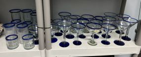 Set of Cobalt Blue Martini, Wine, and Water Glasses