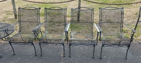 Four Wrought Iron Outdoor Patio Arm Chairs