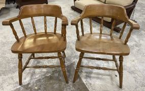 Country Style Oak Barrel Chairs, have finish wear. Location Row 6