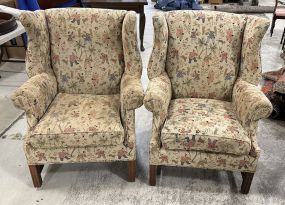 Pair of Late 20th Century Wing Back Upholstered Arm Chairs