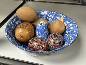 Blue Pottery Bow with Decorative Eggs