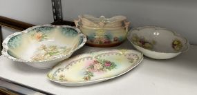Antique Porcelain Hand Painted Bowls and Platter