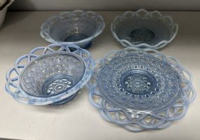 Group of Light Blue Opalescent Glassware