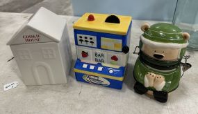 Two Ceramic Cookie Jars and Bear Container