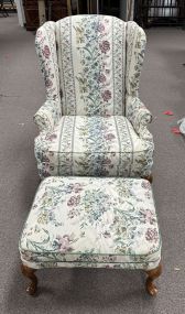 Upholstered Queen Anne Arm Chair with Ottoman