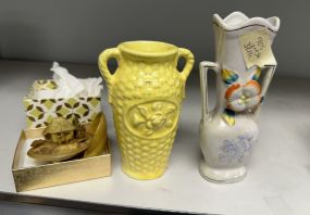 Porcelain Vase, Basket Ceramic Vase, and Asian Hand Crafted Sculpture