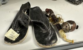 Antique Child's Shoes, and Smoking Pipe