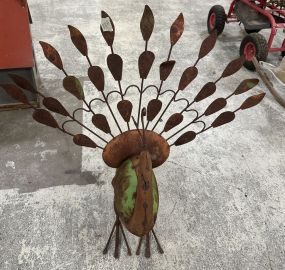 Wrought Iron Weathered Peacock Yard Art