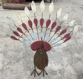 Weathered Metal Peacock Yard Art