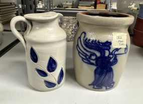Williamsburg Pottery Pitcher and Signed Angel Crock