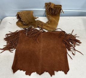 1980s Vintage Mineonka Front Lace Knee High Women's Suede Moccasins