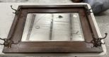 Antique Wood Framed Wall Mirror with Hooks