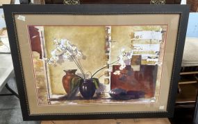 Large Framed Watercolor Print of Flowers