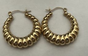 14k Vintage Puff Hoop Earrings