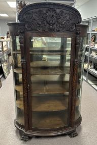 Late 1800's Ornate Carved Victorian Curved Glass China Cabinet