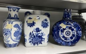 Three Decorative China Blue and White Pottery