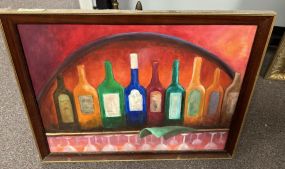 Signed Betty Hamilton Painting of Wine Bottles