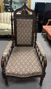 Antique Jacobean Style Mahogany Arm High Back Chair