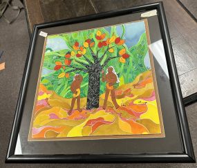 Framed Tropical Adam and Eve Watercolor