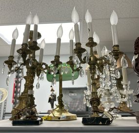 Pair of Brass Five Arm Candelabra Lamps