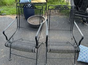 Pair of Black Wrought Iron Patio Arm Chairs