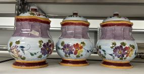 Three Piece Ceramic Hand Painted Canister Set