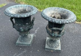 Pair of Weathered Iron Outdoor Planters