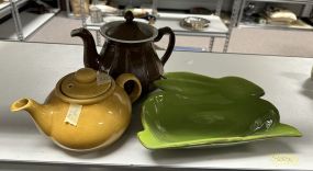 Ceramic Glazed Teapots and Rabbit Dish