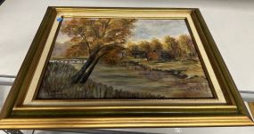 Signed Richeson Folk Art Landscape Painting