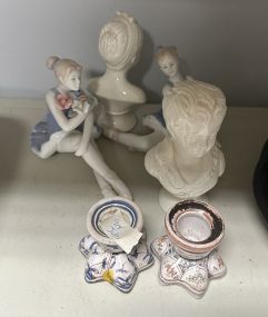 Woman Ceramic Figurines, and Porcelain Candle Holders