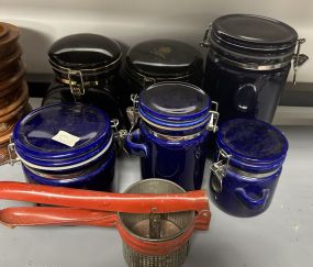 Set of Blue Ceramic Canisters