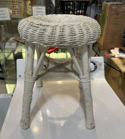 White Painted Wicker Stool
