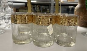 Set Culver Tyrol 1960's Gold Double Whiskey Rocks Glasses