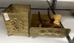 Brass Kleenex Holder, Napkin Tray and Plate Stand