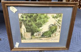 Framed Signed The Picket Fence Watercolor