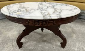 Mid Century Mahogany Oval Marble Top Coffee Table